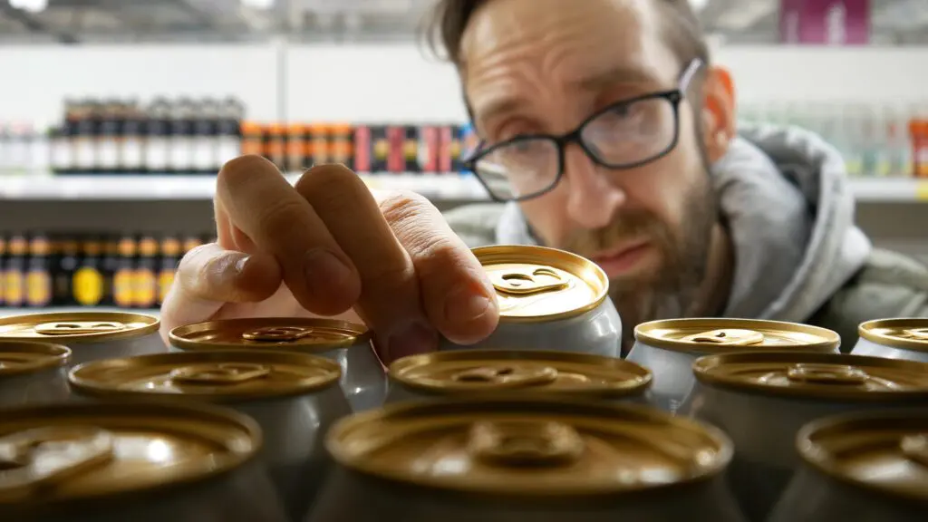 Man buying aluminium can in store.