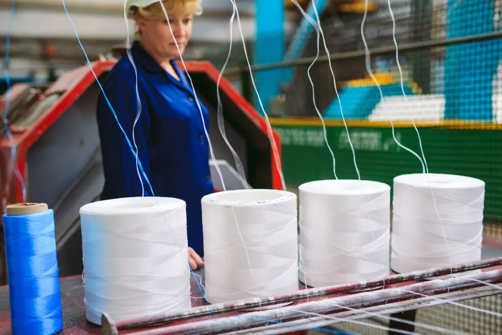 Nylon production factory with worker.