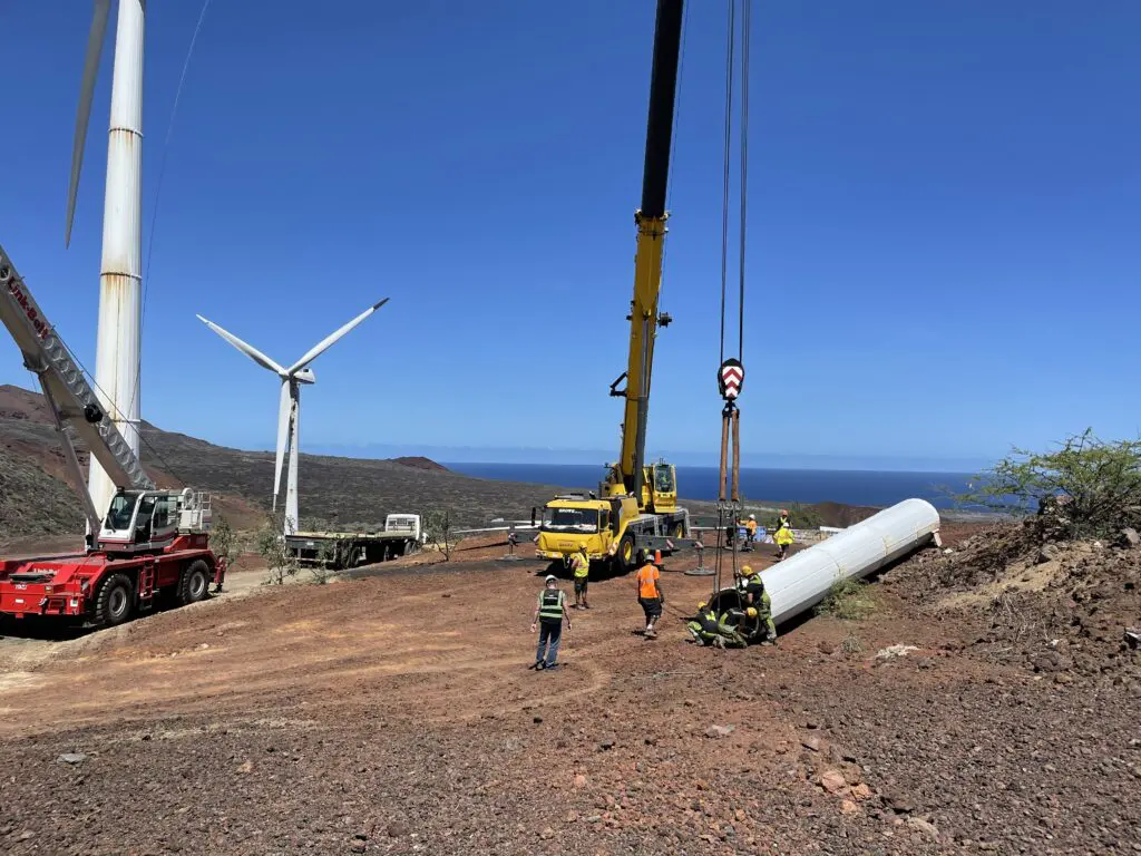 Dismantling wind turbines on Ascension Island in the southern Atlantic.
